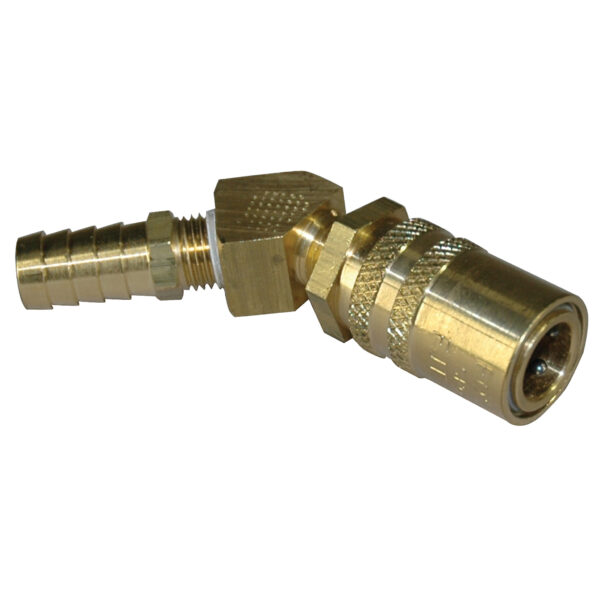 Coupler, 3/8" Passage, 45 Degree, 1/2" ID hose, 328 Series.
