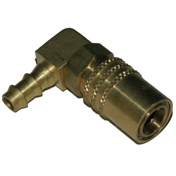 Coupler, 3/8" Passage, 90 Degree, 3/8" Inside Diameter Hose, 316 Series.