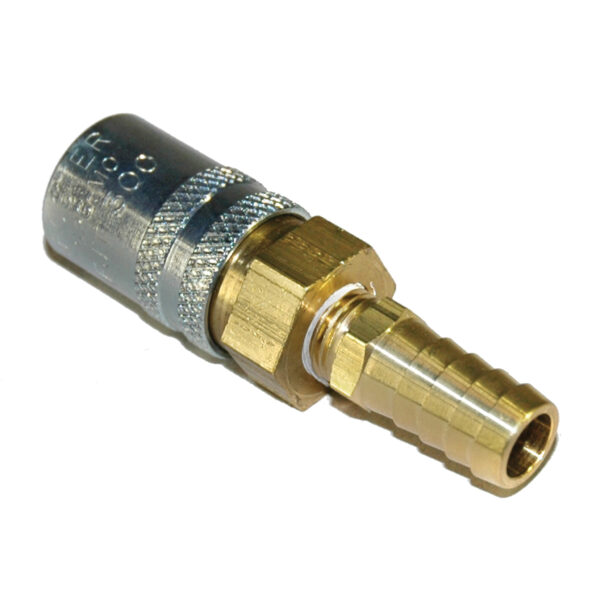Coupler, 3/8" Passage, 1/2" Hose Barb Straight, Valved, 308 Series.