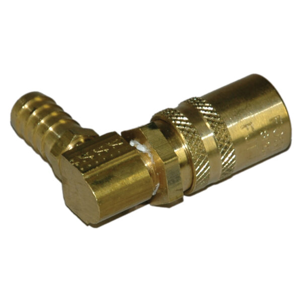Coupler, 3/8" Passage, 90 Degree, 1/2" ID hose Barb, 318 Series.