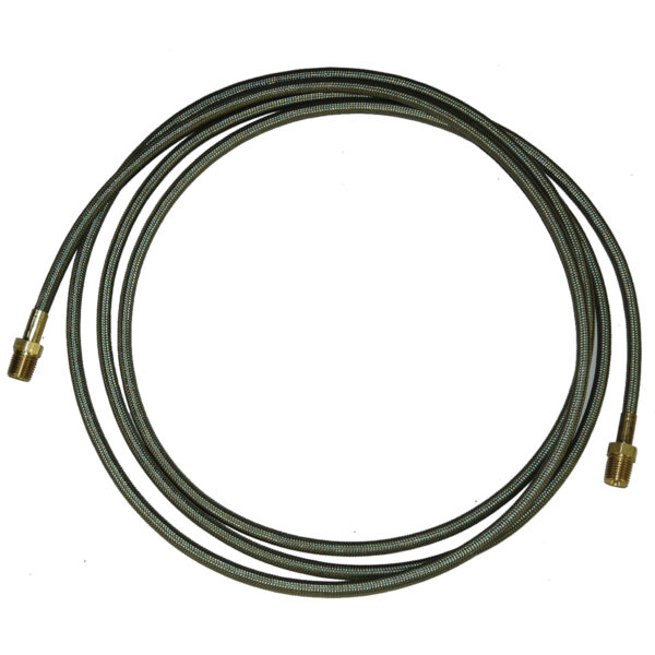 Hose, High Heat Resistant, PTFE, 10' Long, Swaged 1/4" Male NPT Fittings on Both Ends