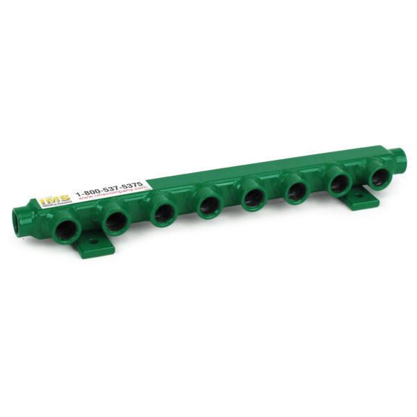 Manifold, Water/Air, Steel, IMS "Minifold" (2) 3/8" NPT Inlet/Outlets, (8) 3/8" NPT Ports, 13-3/8" OAL