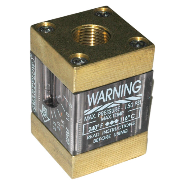 Flowmeter, 3/8" NPT Inlet and Outlet, 2.5 gpm, Brass End Caps