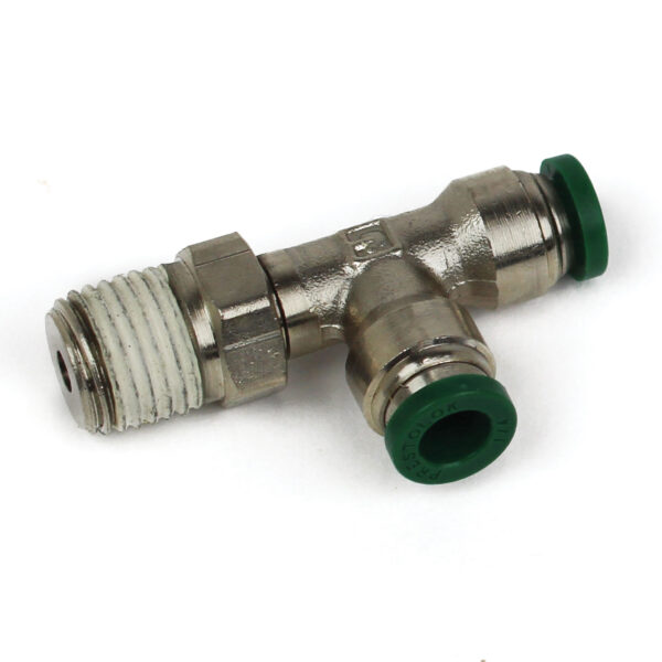 Push to Connect Tube Fitting, Run Tee, Male Swivel, 1/4" OD Tube, 1/8" NPT