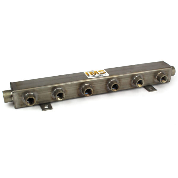Manifold, Water, Stainless Steel, ST Series (2) 1-1/4" Inlet/Outlet, (6) 1/2" NPT Ports 19-1/4" OAL