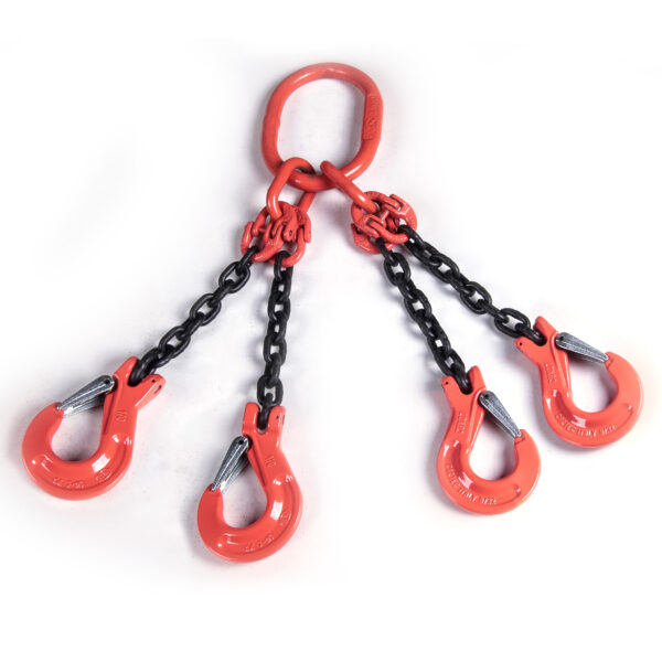 Chain Sling, Alloy, Type QOS, Four Leg, 9/32" Chain x 36" Reach, Sling Hooks with Safety Latches
