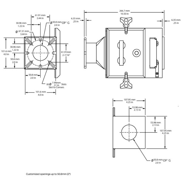 Drawer Magnet, 4" x 4", with Undrilled Blank Steel Top Flange and Universal Slotted Bottom Flange
