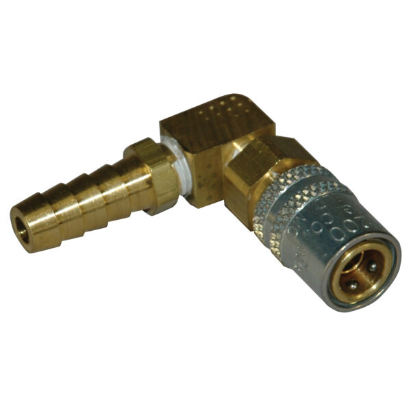 Coupler, 1/4" Passage, 90 Degree, 3/8" Inside Diameter Hose, Valved, 216V Series.