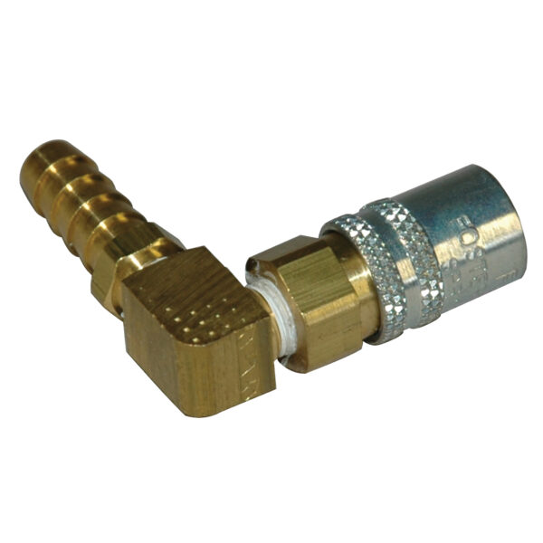 Coupler, 1/4" Passage, 90 Degree, 3/8" Inside Diameter Hose, Valved, 216V Series.