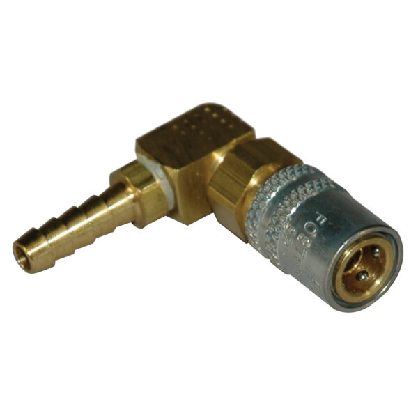 Coupler, 1/4" Passage, 90 Degree, 1/4" Inside Diameter Hose, Valved, 214V Series.
