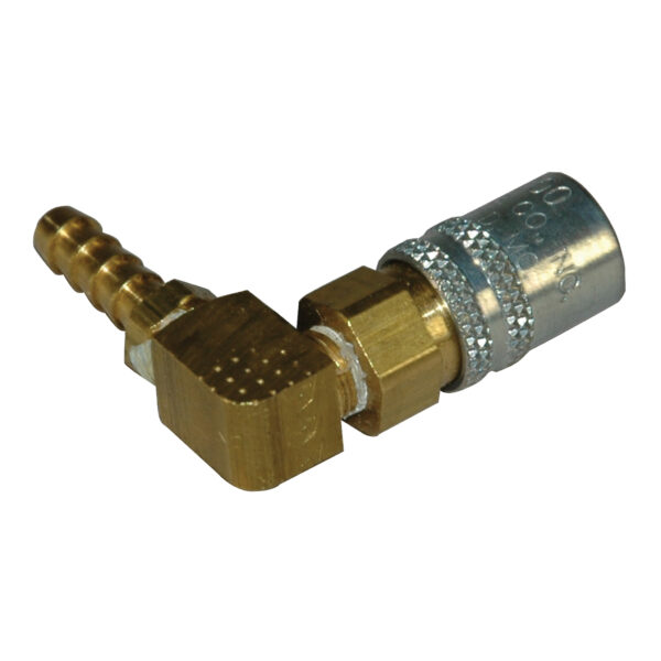 Coupler, 1/4" Passage, 90 Degree, 1/4" Inside Diameter Hose, Valved, 214V Series.