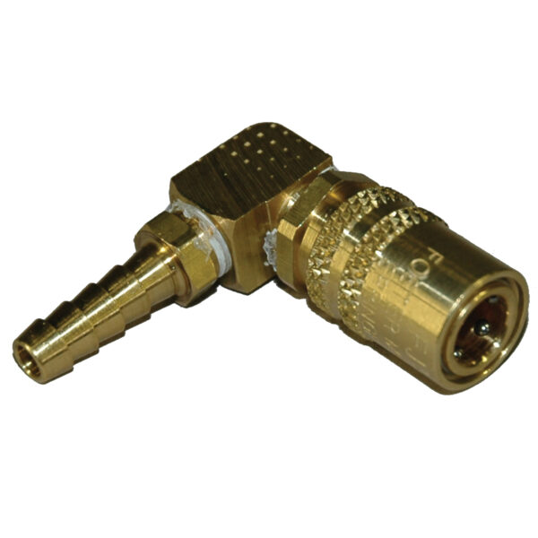 Coupler, Water, 1/4" Passage, 90 Degree, 1/4" Inside Diameter Hose, 214 Series.