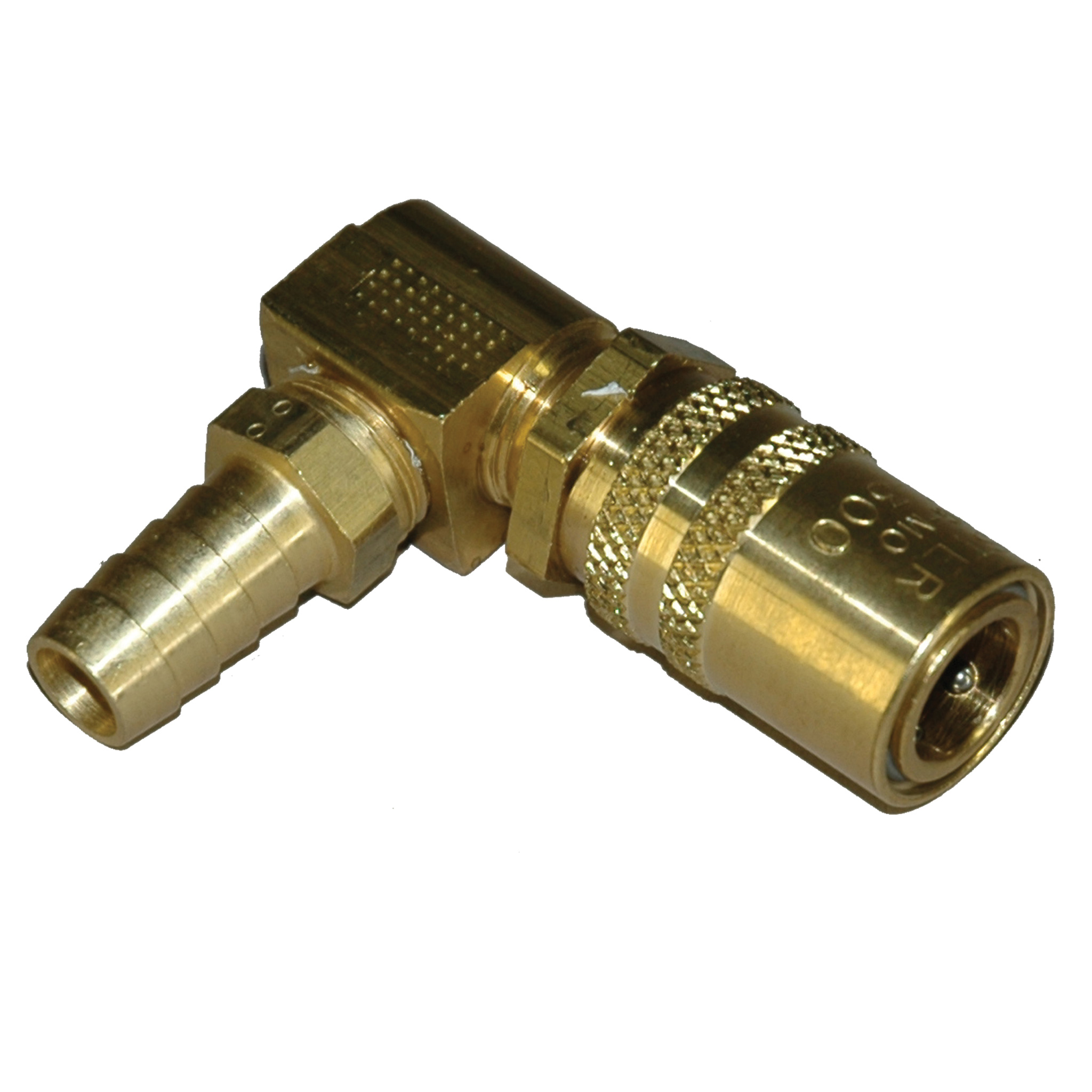 Coupler, 3/8" High Flow Passage, 90 Degree, 1/2" ID Hose, 318Hf Series. - Image 1