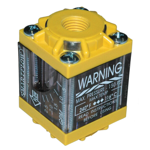 Flowmeter, 1/4" NPT Inlet and Outlet, 2.5 gpm, Nylon End Caps