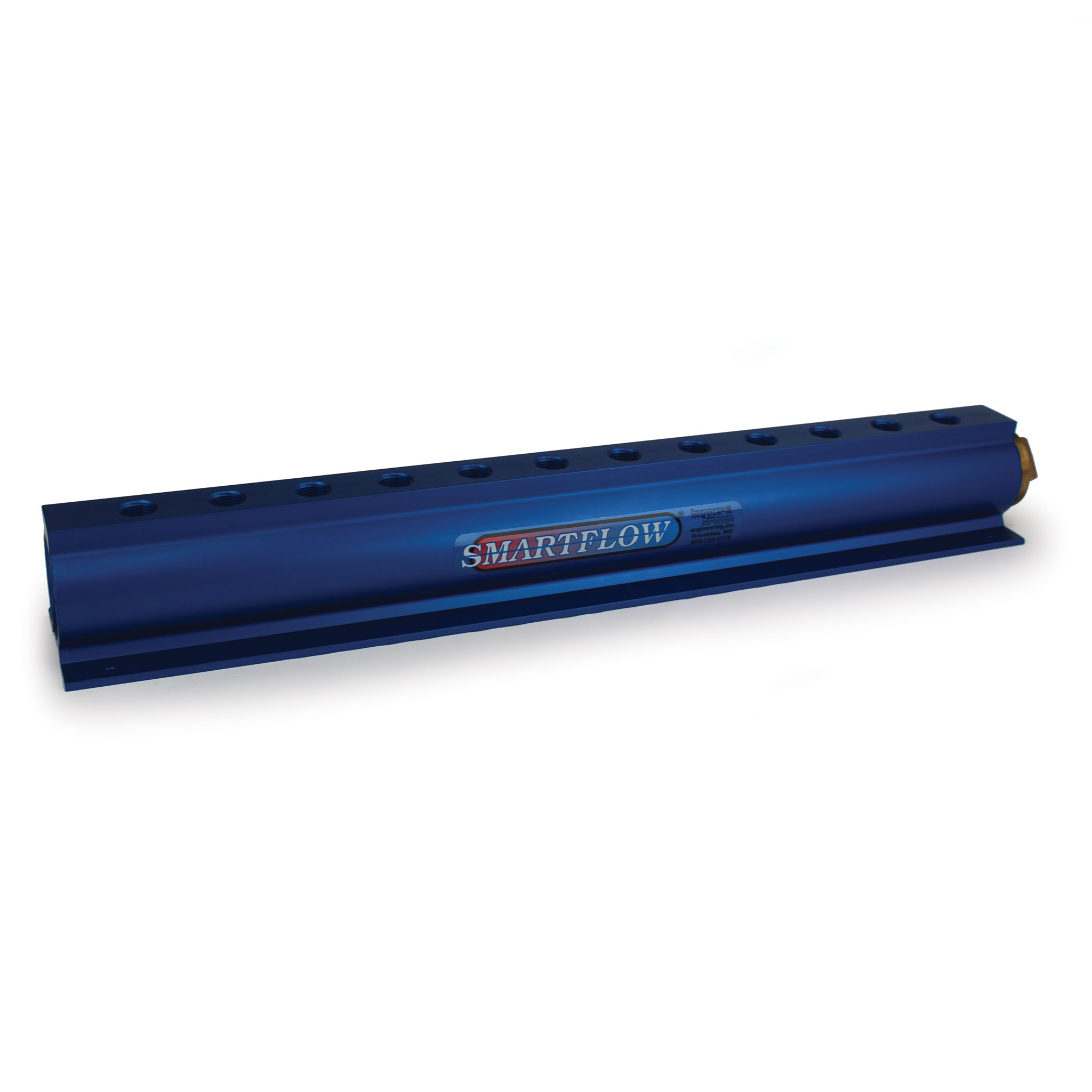 Manifold, Blue Aluminum, (2) 2" Inlets and (12) 1/2" Ports, with (1) Bronze End Plug - Image 2